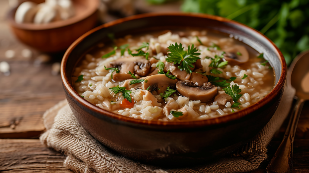 Arroz Caldoso de Setas y Pollo