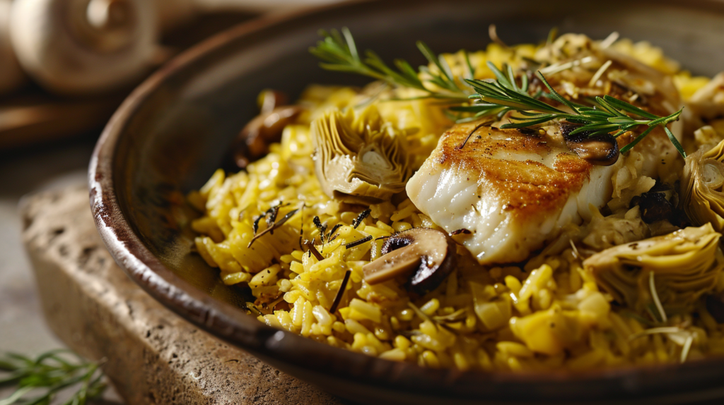 Arroz con Bacalao, Setas y Alcachofas