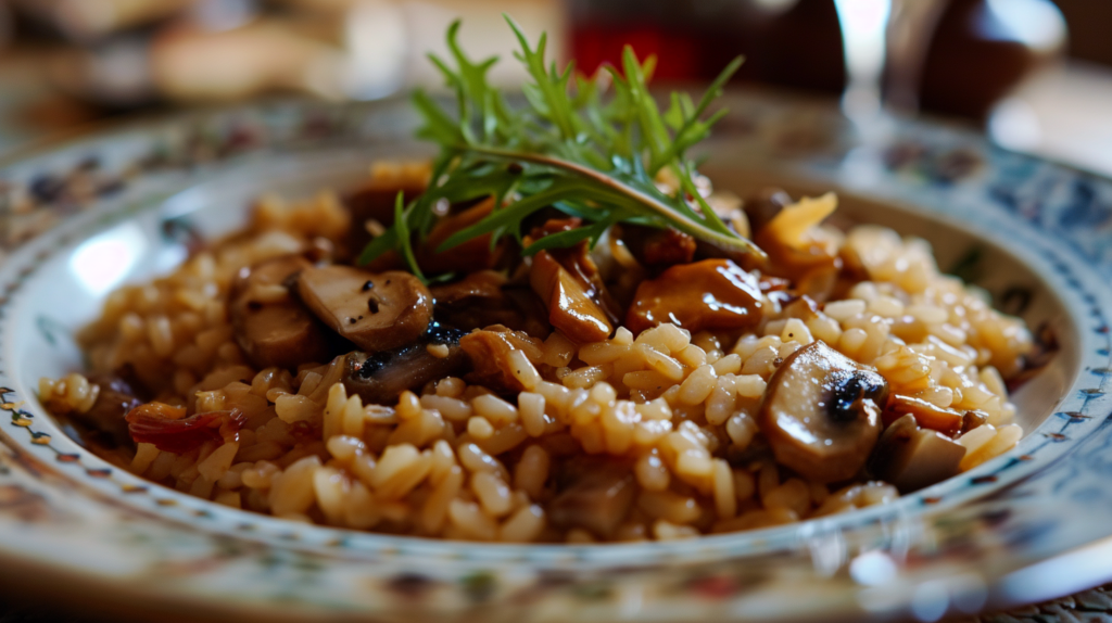 Arroz caldoso con setas deshidratadas