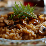 Arroz caldoso con setas deshidratadas