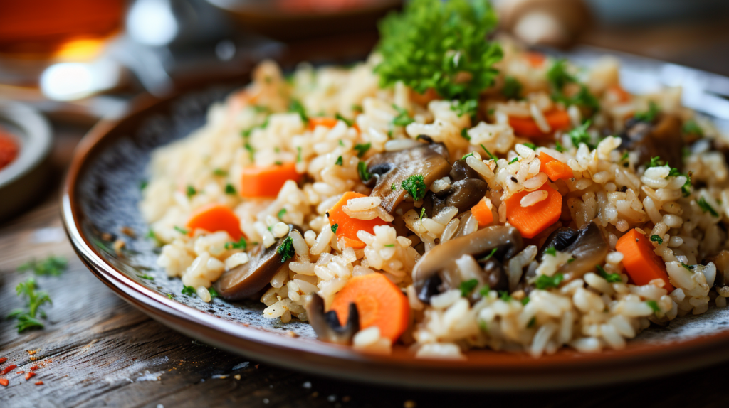 Arroz con champiñones y zanahoria