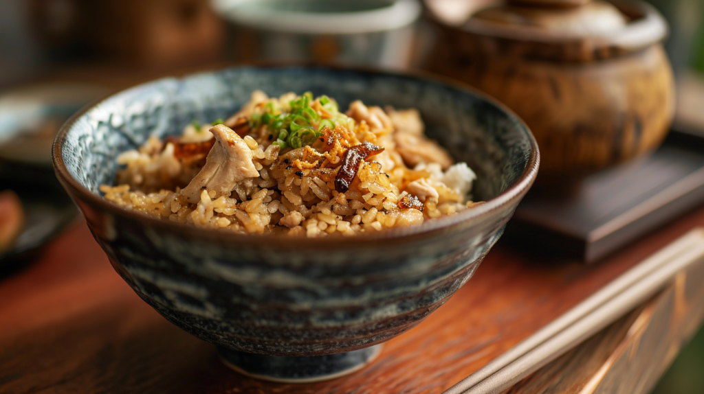 Arroz con pollo y setas shiitake