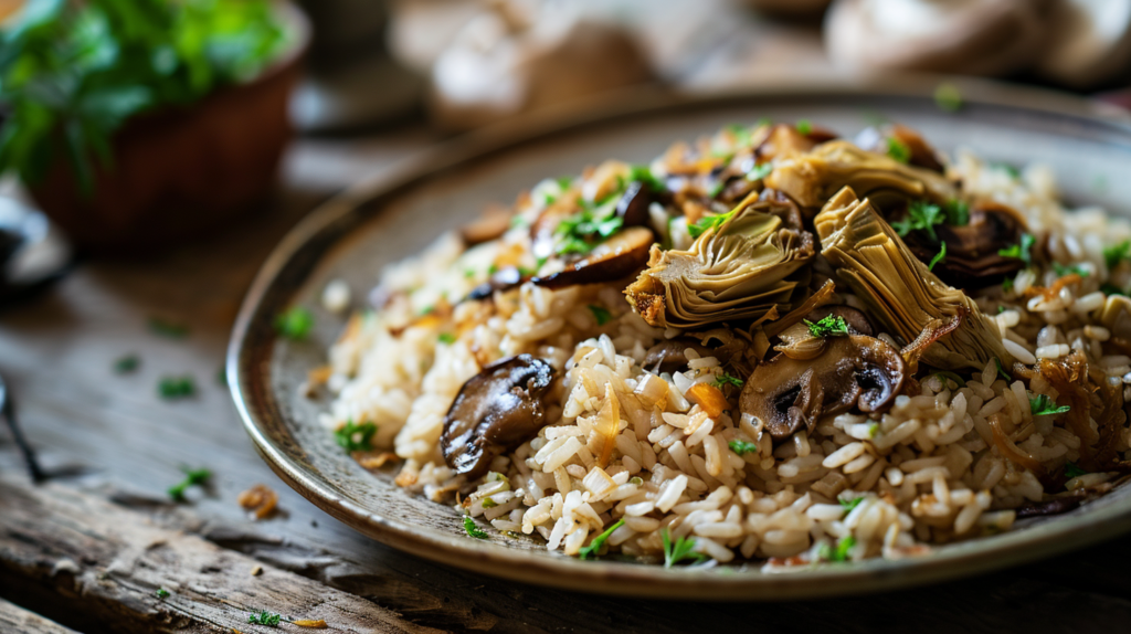 Arroz con setas y alcachofas en Thermomix